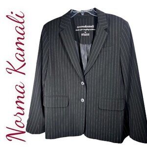 NORMA KAMALI Black Pinstriped 2-Button Blazer, Size 16